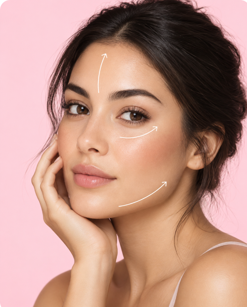 Gentle facial massage directions for forehead, cheek, and jawline