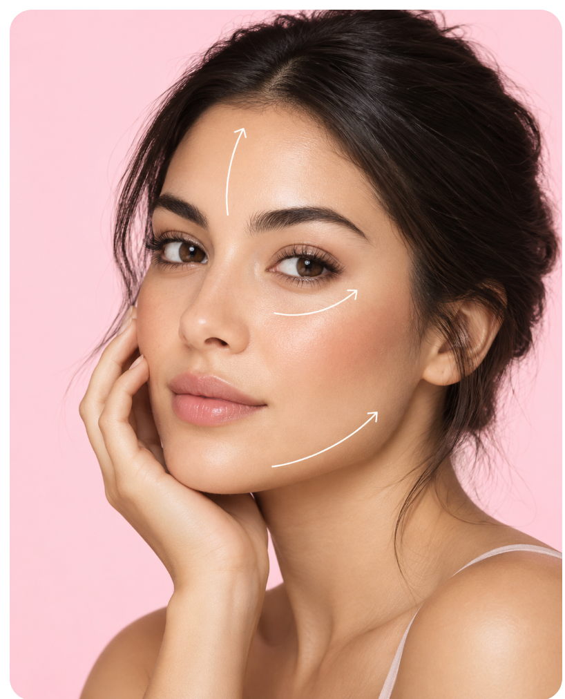 Gentle facial massage directions for forehead, cheek, and jawline